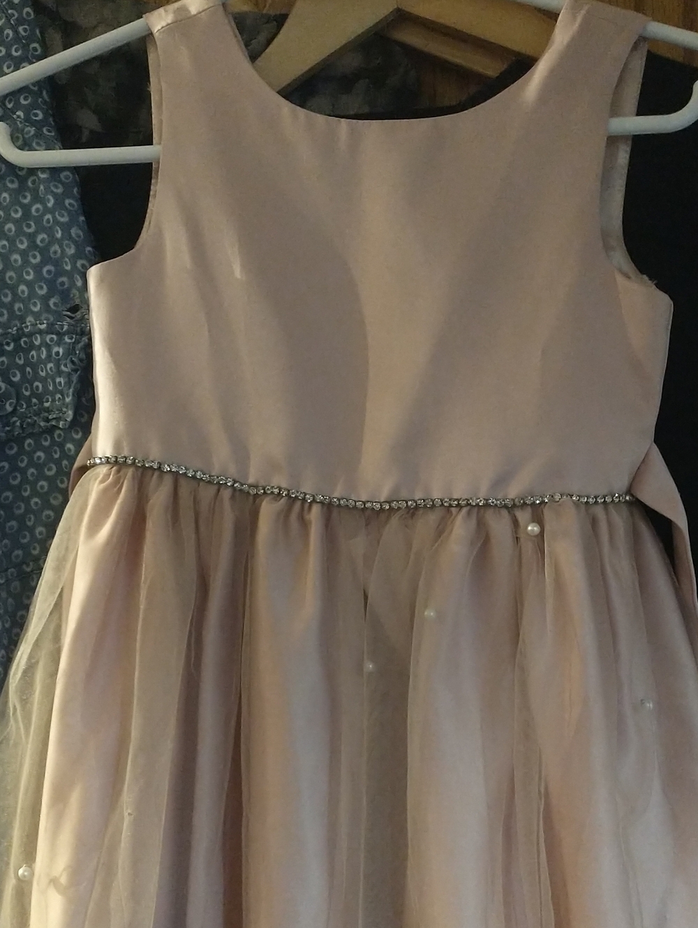 Girls' Blush Pink Tulle Party Dress with Pearl & Rhinestone - For SmallRepairs